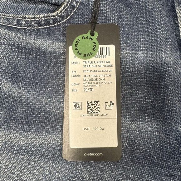 G Star Raw 3301 Size 29 X 30 13oz Slim Stretch Japanese Selvedge Destroyed Jeans - Picture 8 of 8